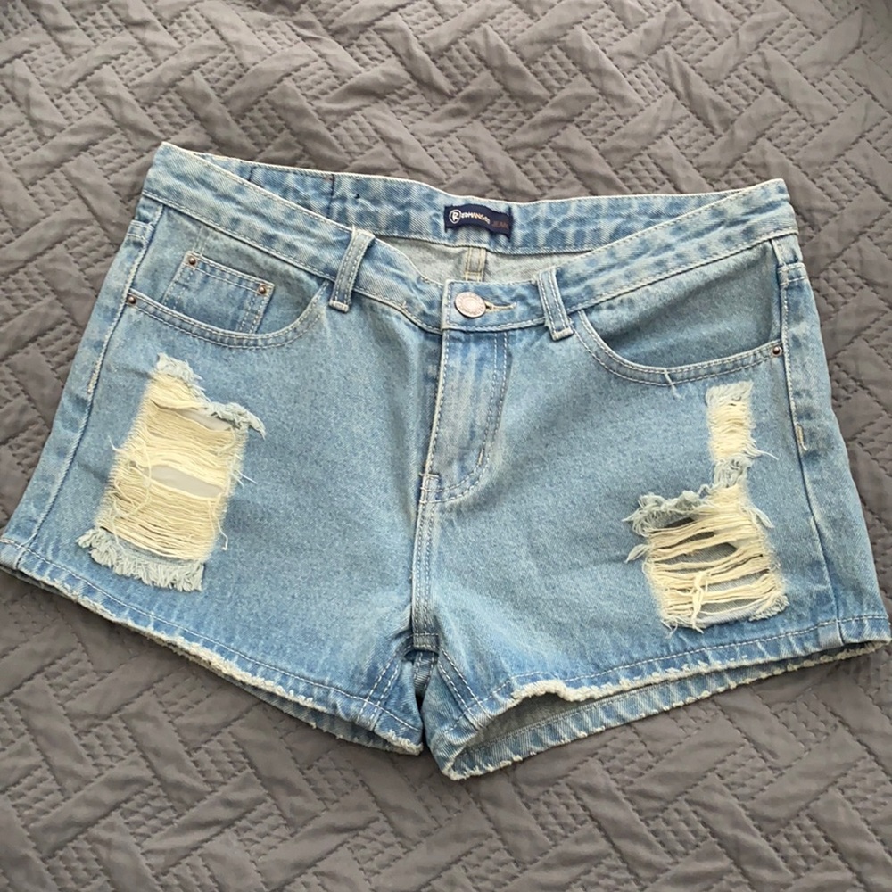 RedMango Jeans Distressed Denim Shorts in Light Wash